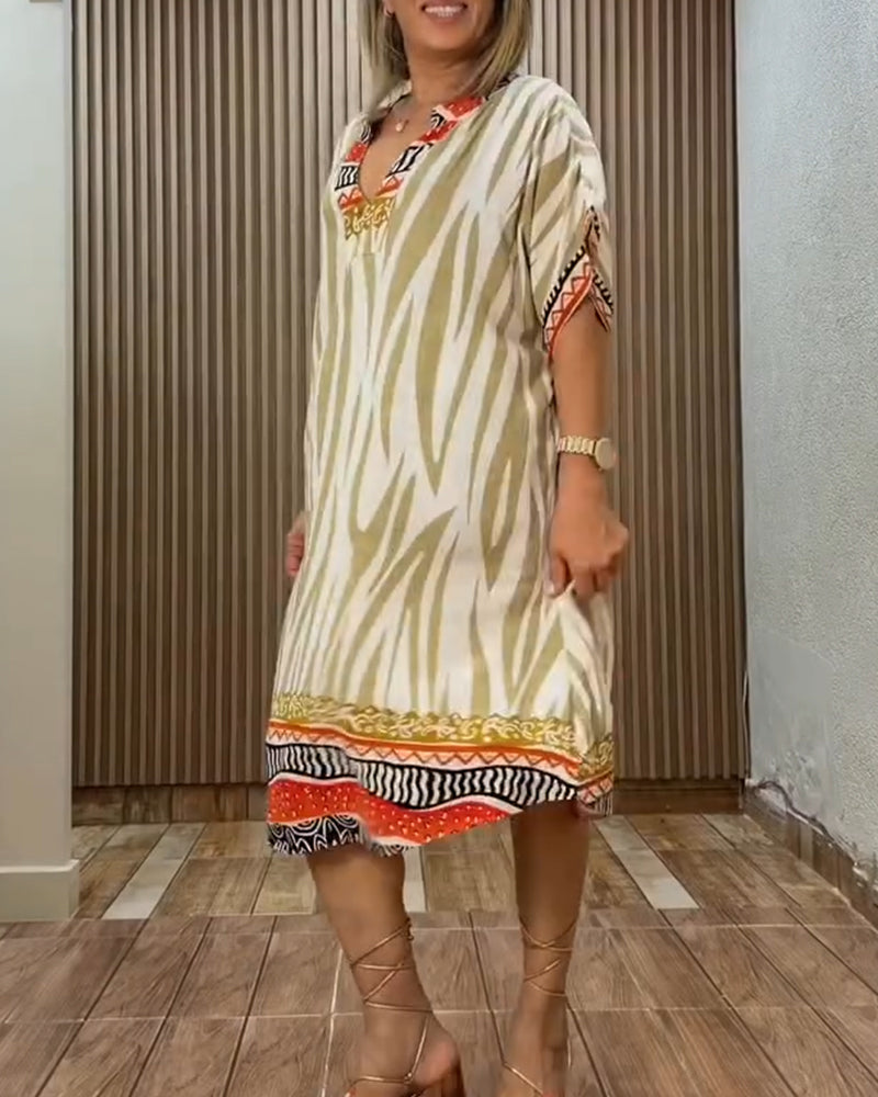 Klänning Bohemisk Zebra Tryck V-Hals Löst