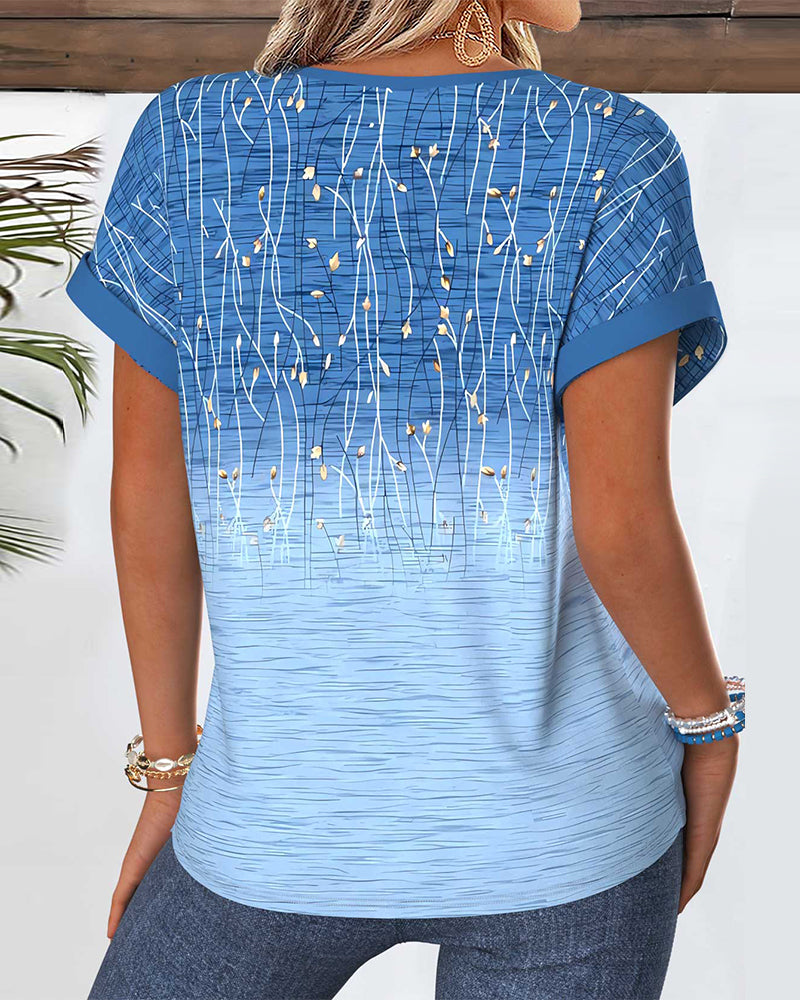 T-Tröja V-Ringning Kortärmad Gradient Print