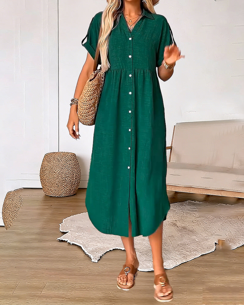Klänning Knäppning Framtill Skjortstil Casual Kortärmad