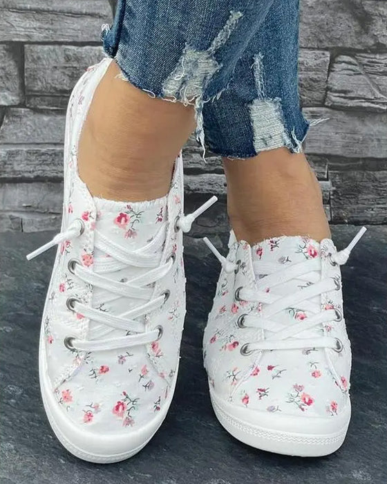 Skor Blommigt Print Mode Casual Tyg