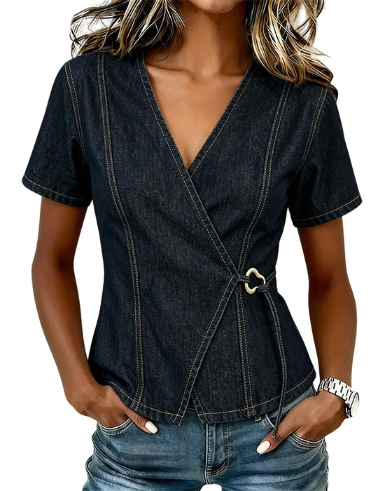 Blus Oregelbunden Lace-Up Denim