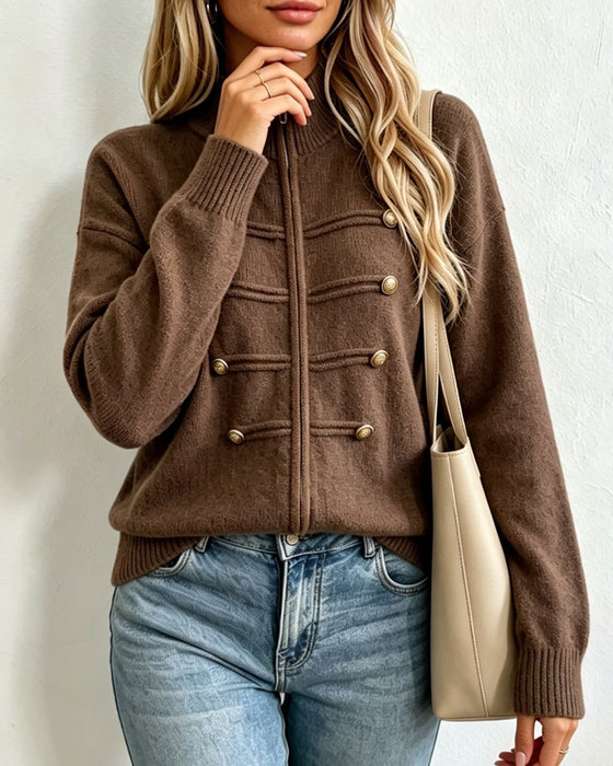 Cardigan Mandarin Krage Mode Dragkedja Stickad