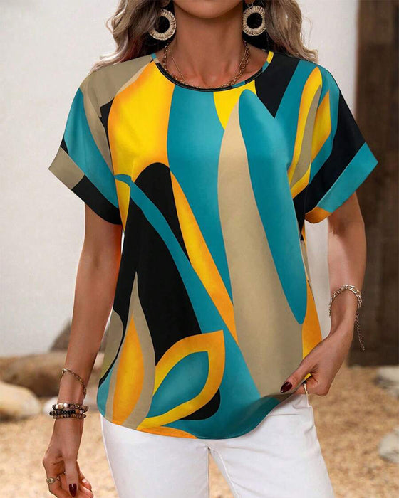 T-Shirt Rund Hals Kontrasttryck