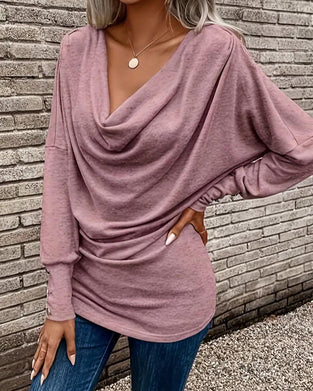 T-Shirt Mock Neck Solid Knapp Lång Ärm