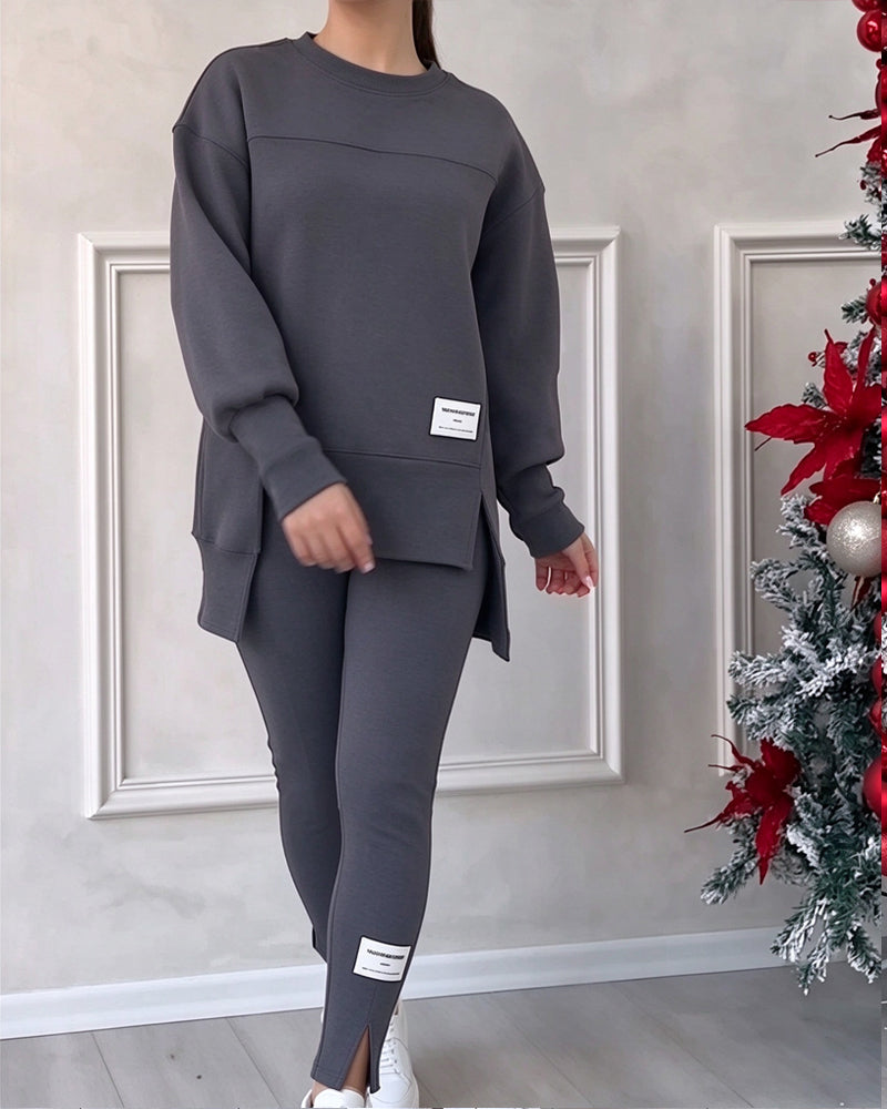 Set Tryckt Sweatshirt Och Joggingbyxor