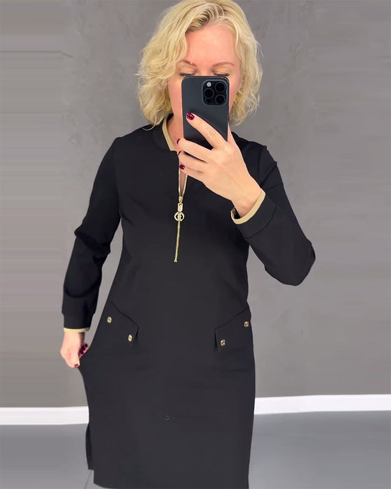 Klänning stativ krage kontrast dragkedja shift