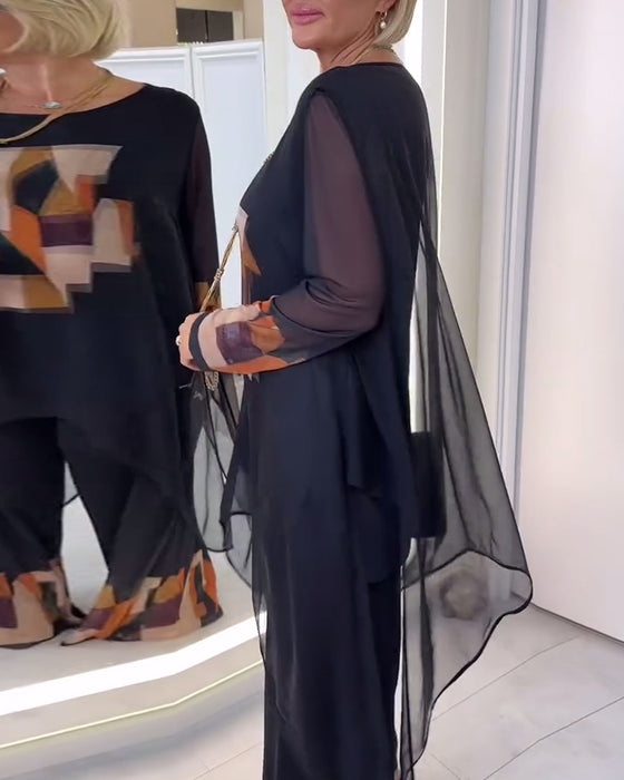 Kostym Elegant Långärmad Tryckt Vida Ben