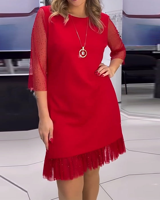 Klänning enfärgad paljett med meshsömmar