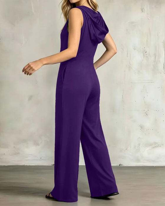 Avslappnad Jumpsuit V-Hals Ärmlös