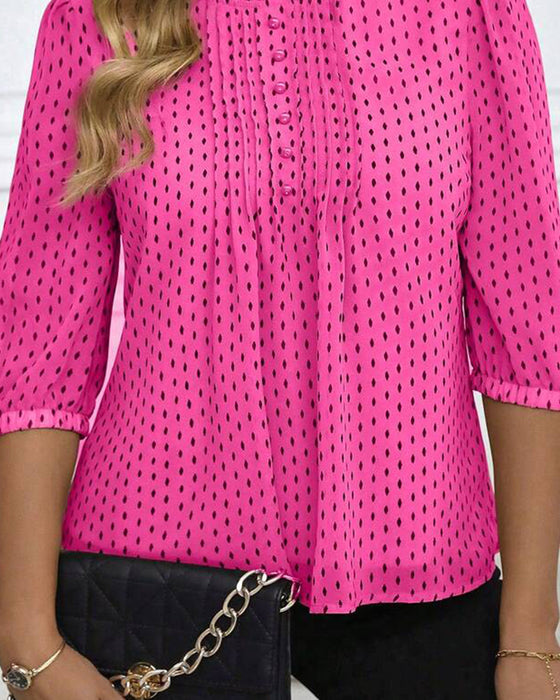 Blus Ruffle Trim Lös Polka Dot