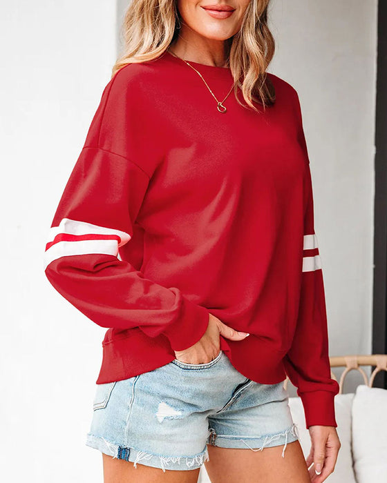 Färgblockerad Långärmad Rundhalsad Sweatshirt