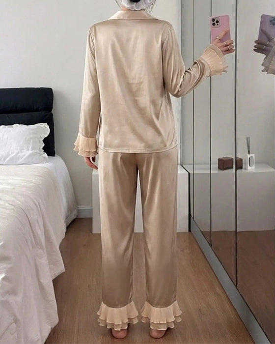Pyjamas Set Dubbel Lager Ryschig Skjortkrage