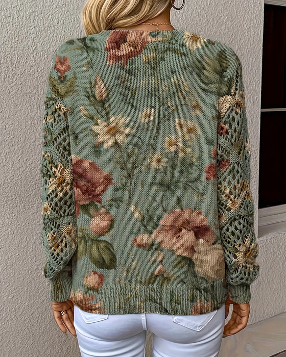 Tröja Jacquard V-Ringad Hålmönster Långärmad