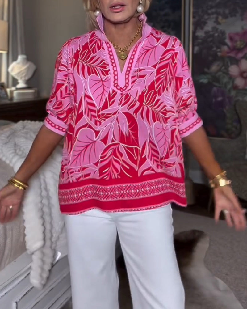 Skjorta Puff Ärm Tryck Peter Pan Krage