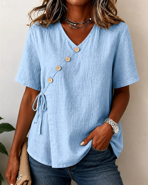 Blus V-Hals Knapp Kors Slips