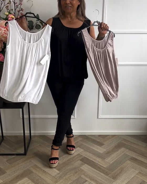 Linne Ärmlös Enfärgad Plisserad