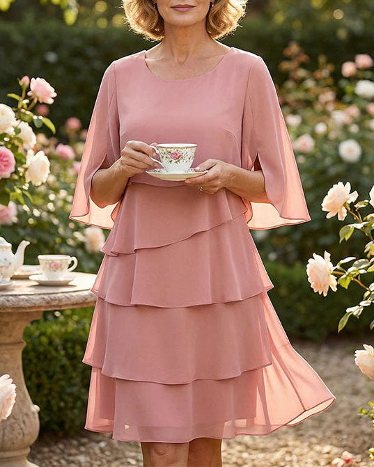 Klänning Lössittande Rund Halsringning Kaka