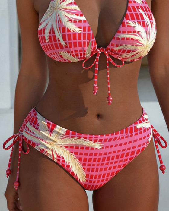 Bikinis Knyt Tryck Halsringning
