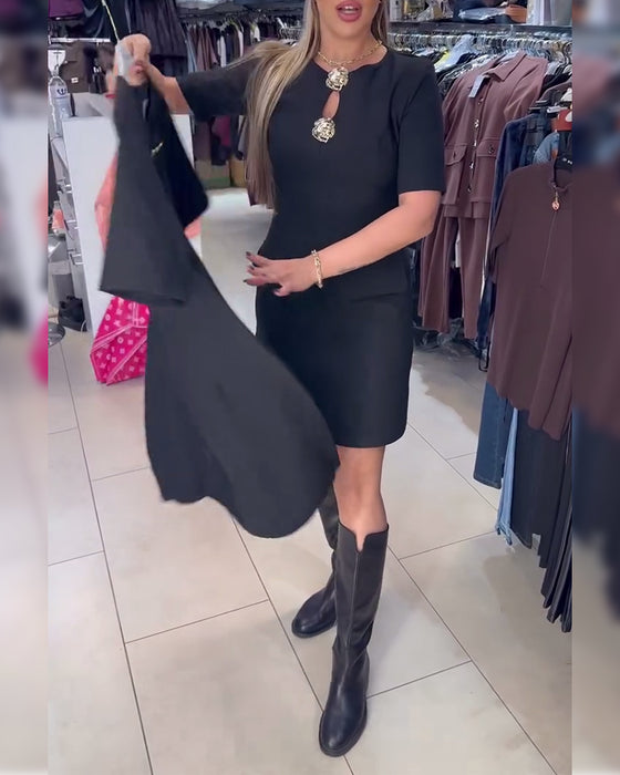 Klänning Metallspänne Figuranpassad Kortärmad