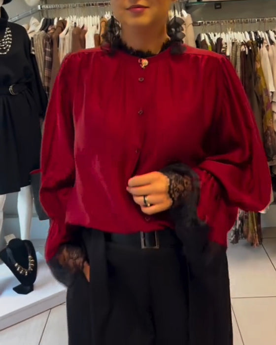 Blus Volangärm Knappning Fram