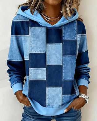 Stilren Rutmönstrad Hoodie Med Lång Ärm