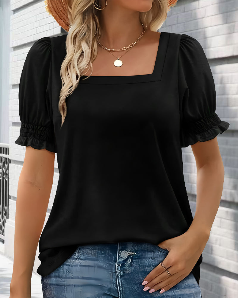 T-Shirt Enfärgad Puffärmar