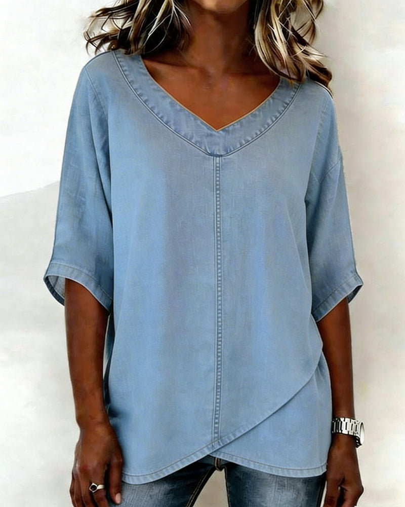 Topp V-Hals Avslappnad Denim