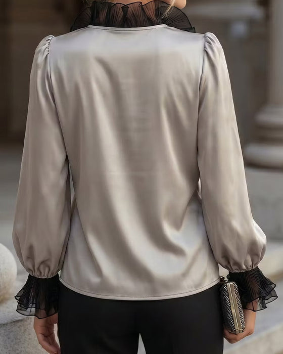 Blus V-Hals Ruffle Casual