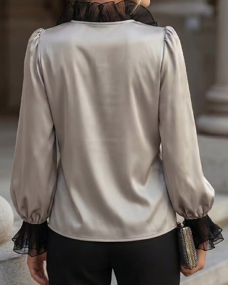 Blus V-Hals Ruffle Casual