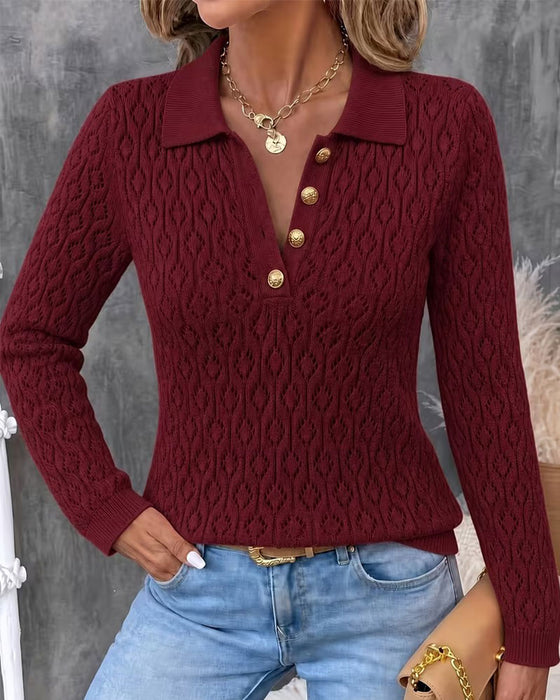 Pullover Nedvikbar Krage Knapp Cutout Slimmad