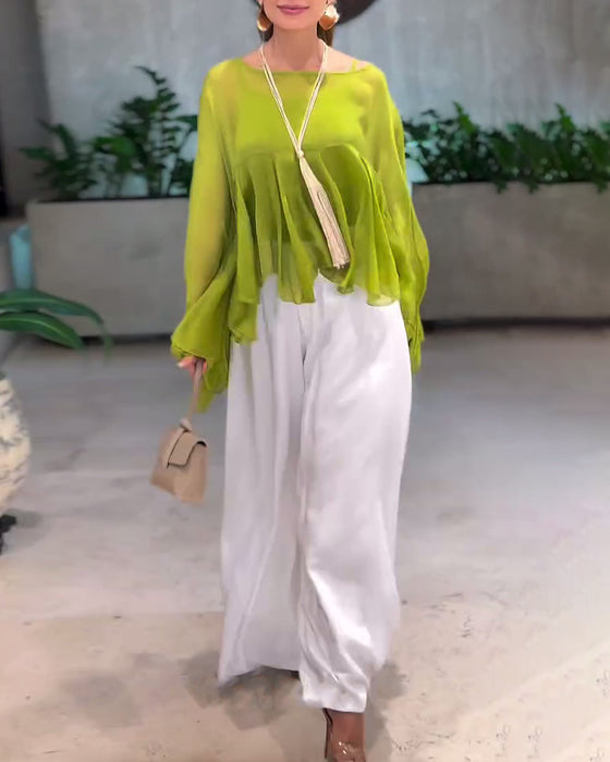 Blus Med Stilren Enfärgad Design