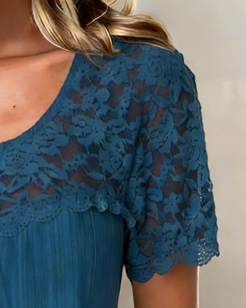 Blus Spets Lapptäcke Kort Ärm