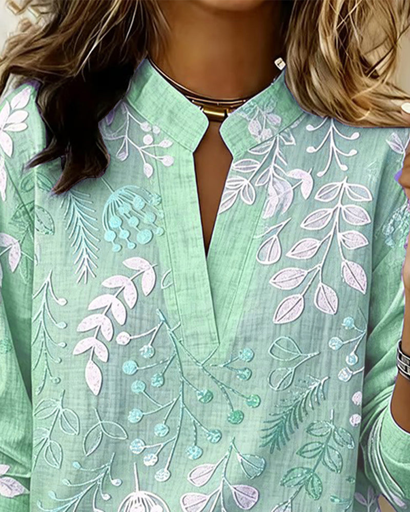 Blus Med Blommigt Mönster Och Ståkrage