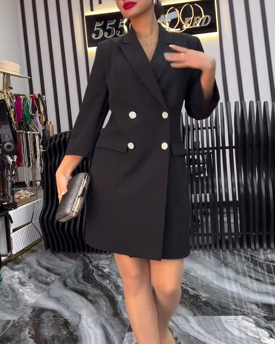 Krage Slips Klänning Dubbelknäppt Kostym