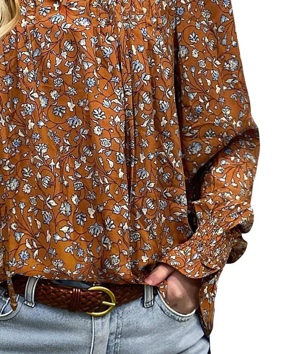 Blus Puffärm Blommig Lång Ärm