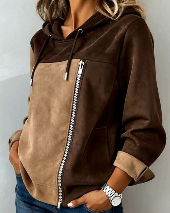 Hoodie Huvförsedd Dragsko Kontrast Dragkedja