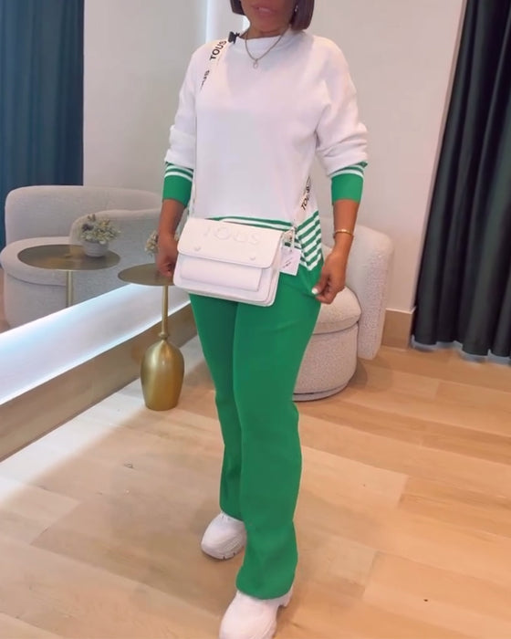 Randig Kontrast Pullover Byxor Set