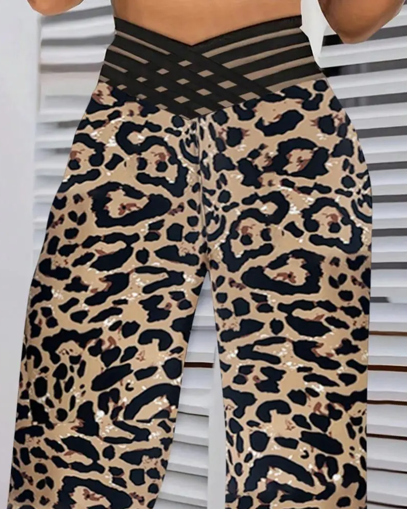 Byxor Kors-Midja Leopard Tryck Uttalade