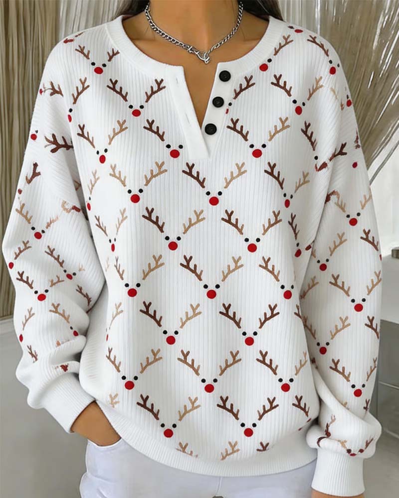 Sweatshirt Jul Hjorthorn Tryck Knapp
