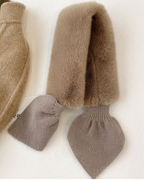 Modern Stickad Päls Halsduk Med Patchwork