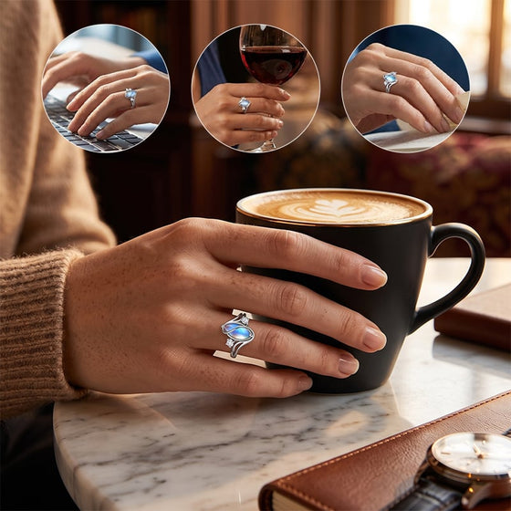 Oval månsten geometrisk ring