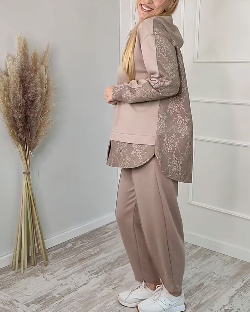 Tvådelat Set Moderiktig Långärmad Lapptäcks Jacquard