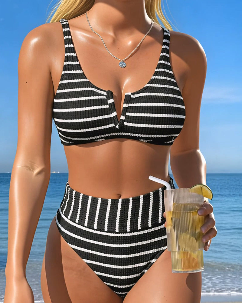 Bikini Svart Vit Räfflad Rand