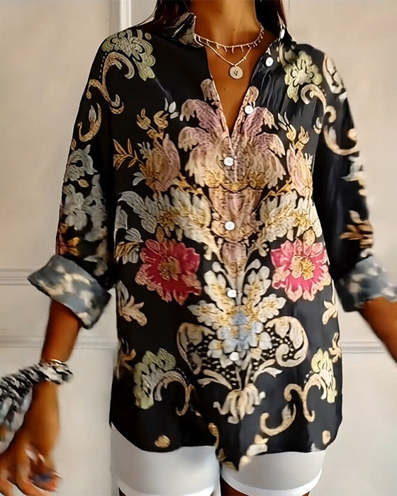 Skjorta Krage Tryckt Knappning