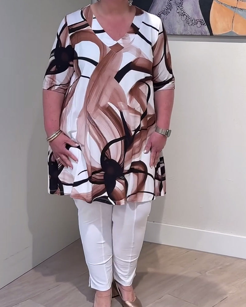 T-Shirt Casual V-ringning Tryckt Halvärm