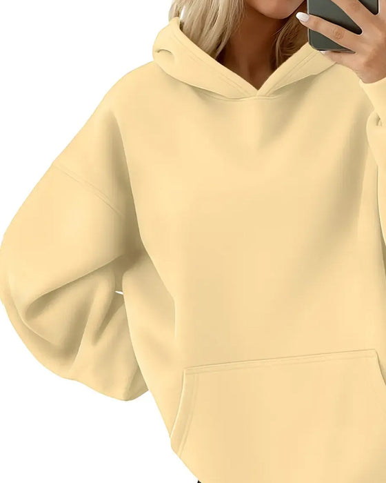 Hoodie Huvförsedd Ficka Solid Lös