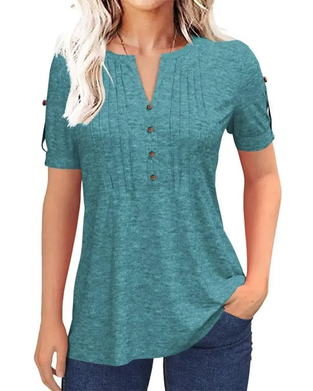T-Shirt Veckad Henley Kort Ärm