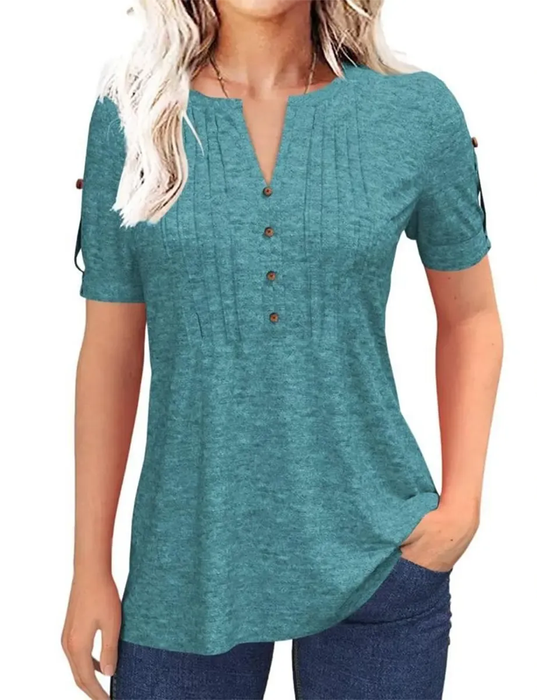 T-Shirt Veckad Henley Kort Ärm
