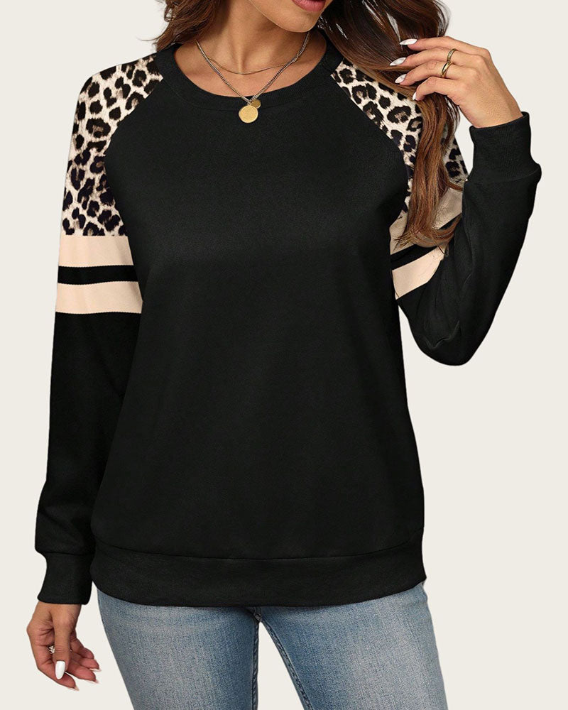 Sweatshirt Lång Ärm Rund Hals Leopardrandig