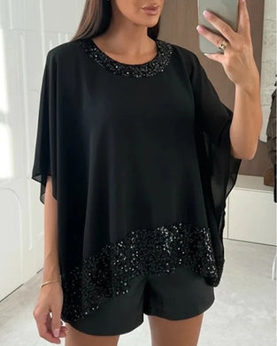 Blus Stilfull Fladdermusärm Glittrig